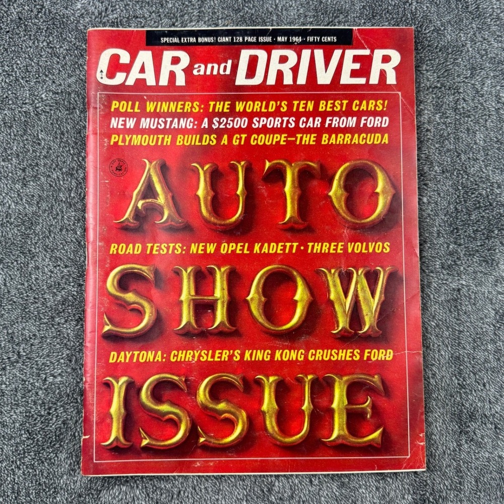 Vintage Car and Driver Magazine May 1964 Ford Mustang Debut‎ Auto Show Issue